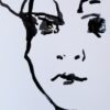 A black and white painting of a face