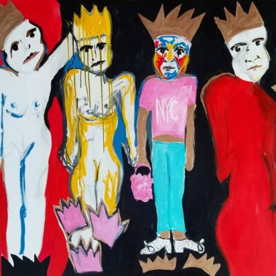 A painting of four different people with crowns on their heads.