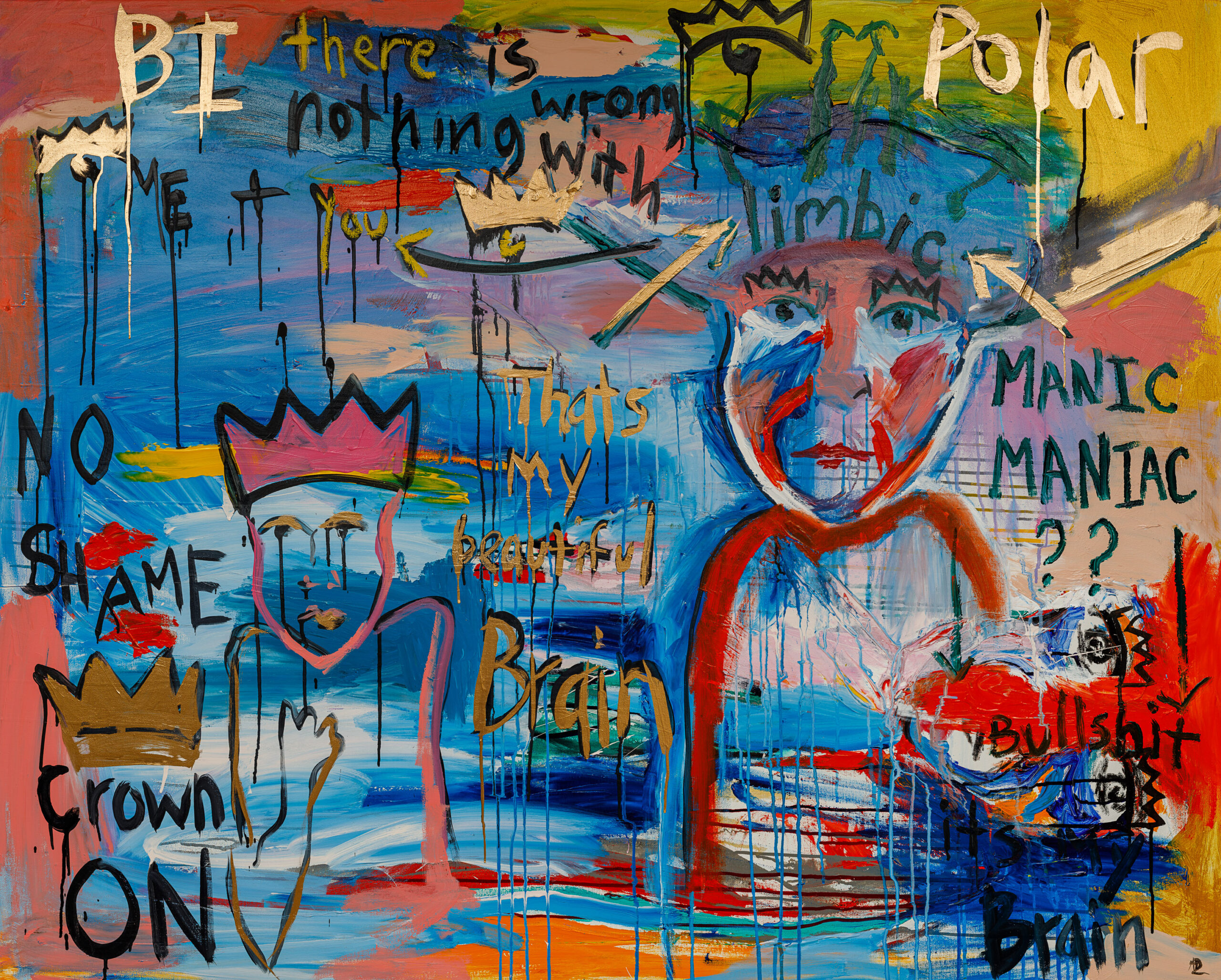 BipolarBrain48x60AcrylicGoldleafOilstick2019